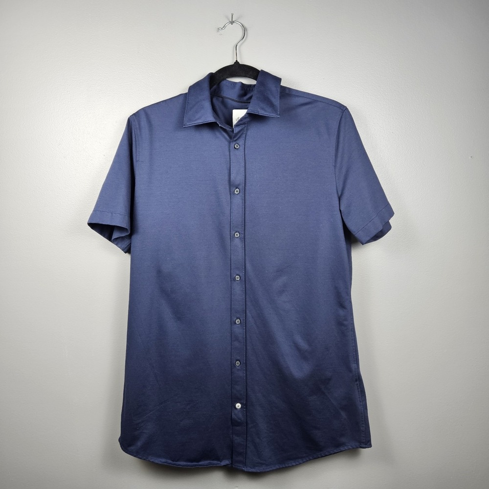 s.Oliver Slim Fit Short Sleeve Button Down‎ Shirt Navy Blue Size 41 Cotton Blend